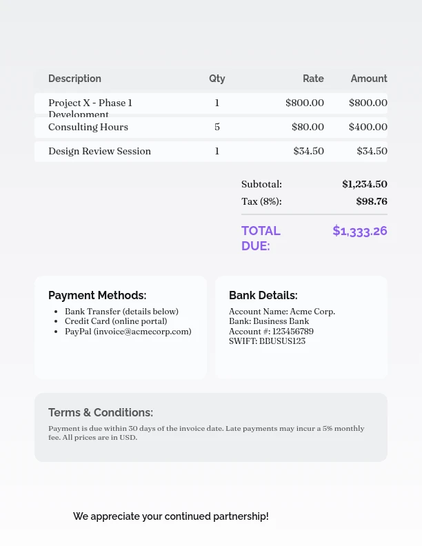 Creative Agency Project Billing Statement