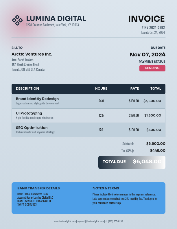 Modern Digital Agency Billing Statement