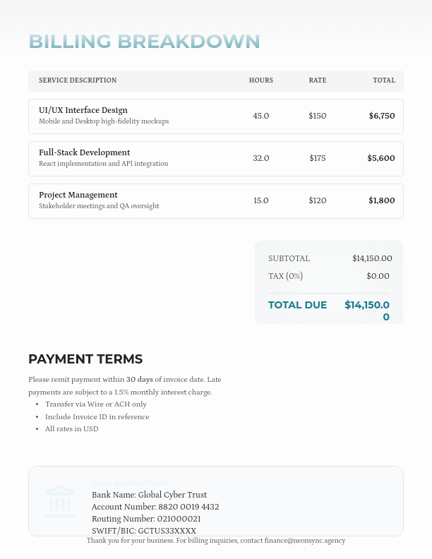 Modern Creative Agency Billing Ledger