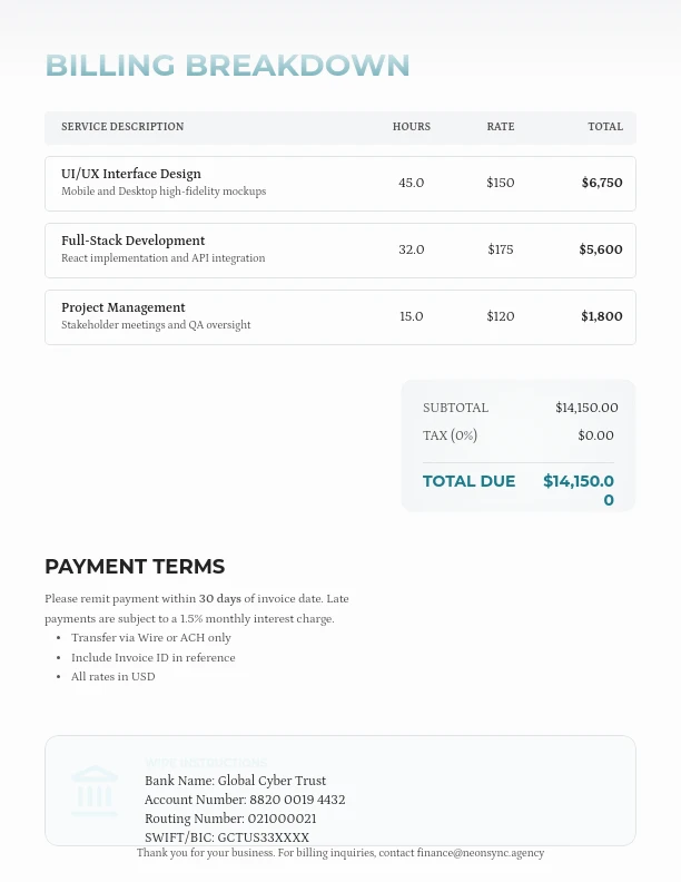 Modern Creative Agency Billing Ledger