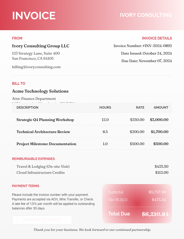 Professional Strategic Consulting Invoice