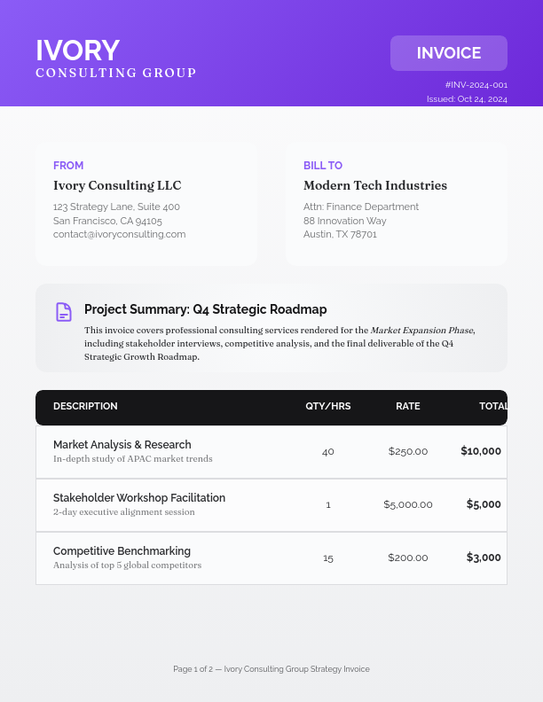 Professional Strategic Consulting Invoice