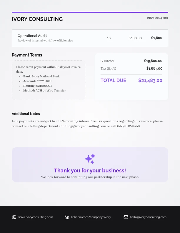 Professional Strategic Consulting Invoice