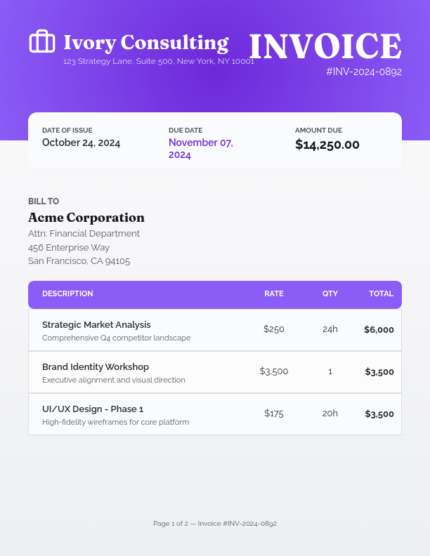 Modern Strategic Consulting Invoice