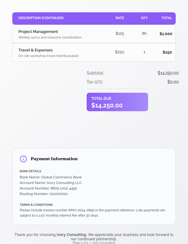 Modern Strategic Consulting Invoice