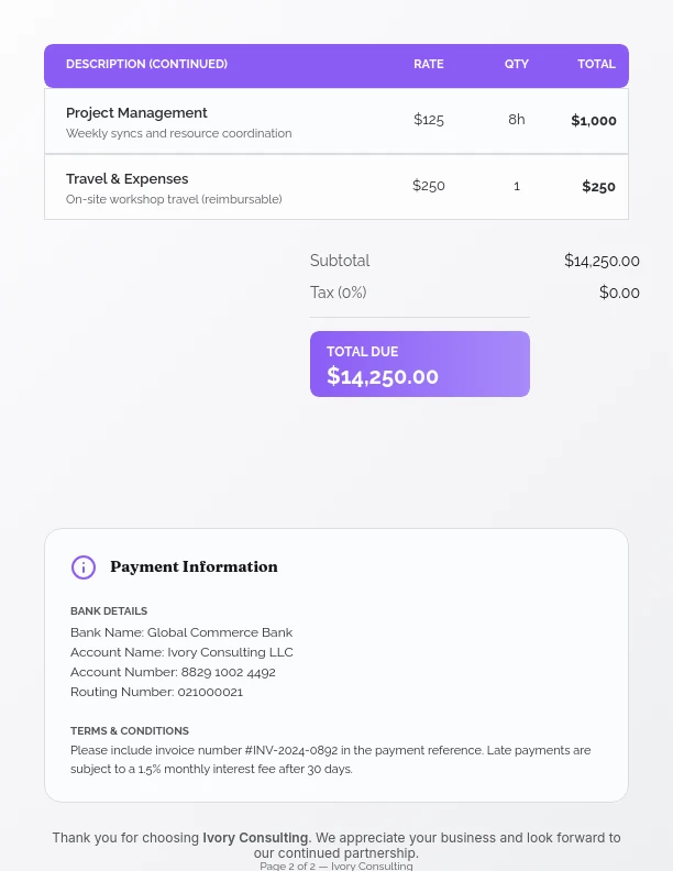 Modern Strategic Consulting Invoice