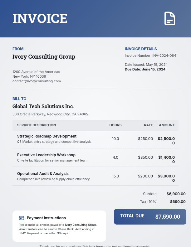 Modern Business Advisory Billing