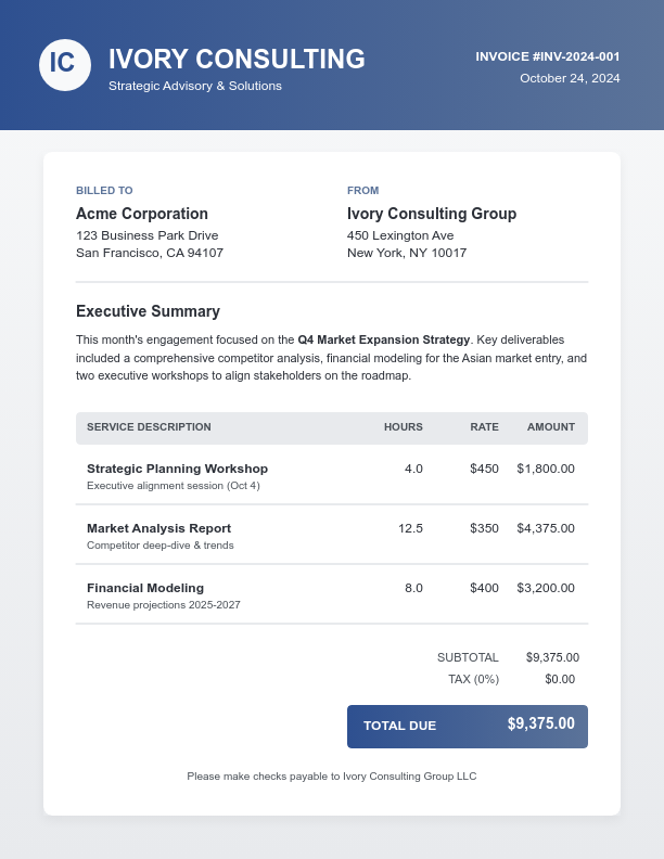 Premium Executive Consulting Bill