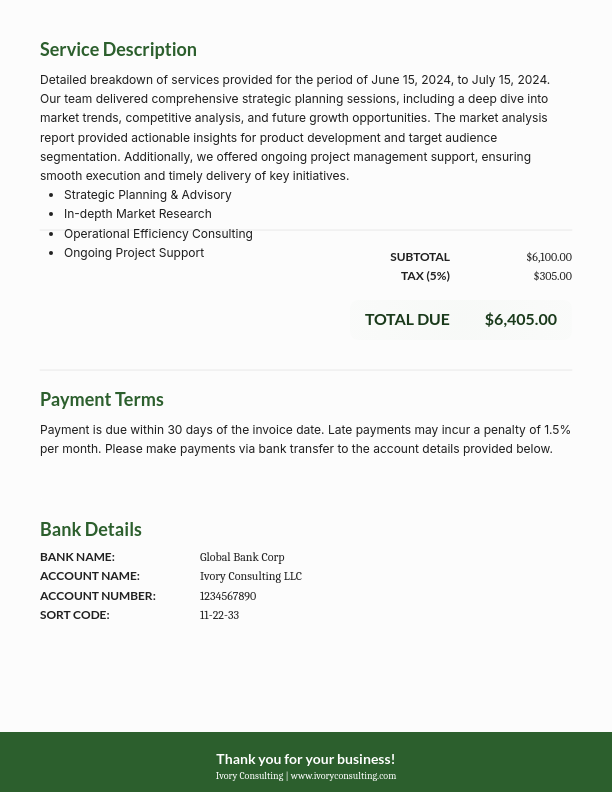 Professional Consulting Fee Statement