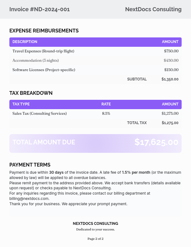 Expert Advisory Service Billing Statement