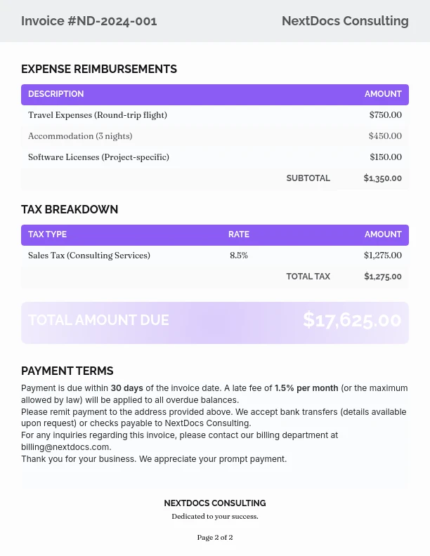 Expert Advisory Service Billing Statement