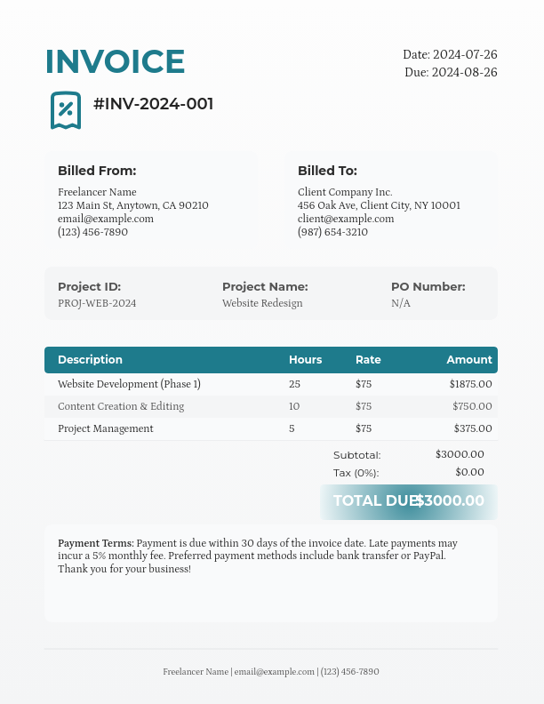 Modern Freelancer Project Billing
