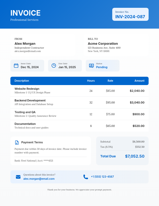 Freelancer Hourly Project Billing