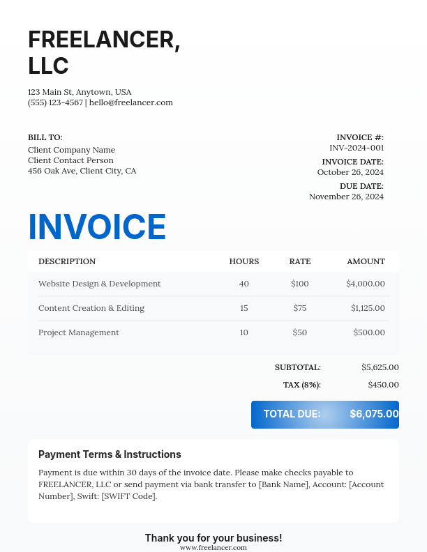 Professional Freelance Project Billing