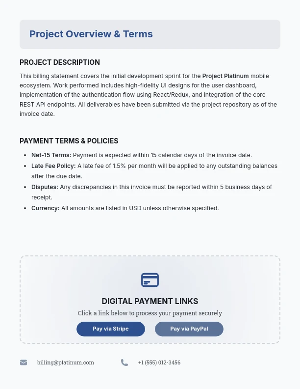 Modern Freelancer Billing Statement