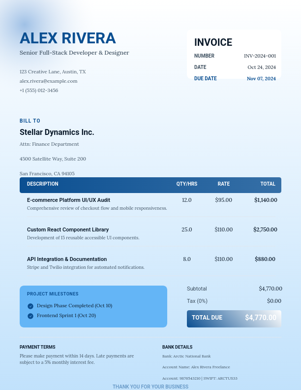 Modern Freelance Billing Statement