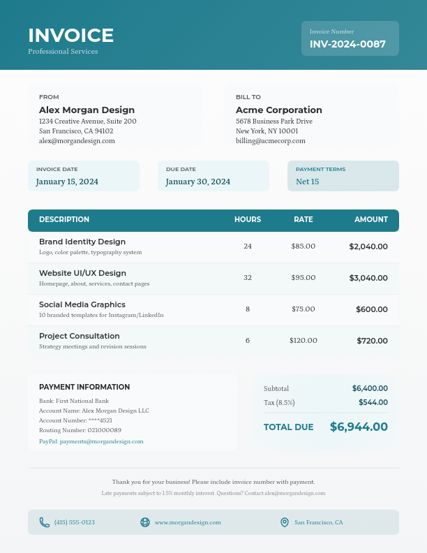 Minimalist Freelance Service Billing