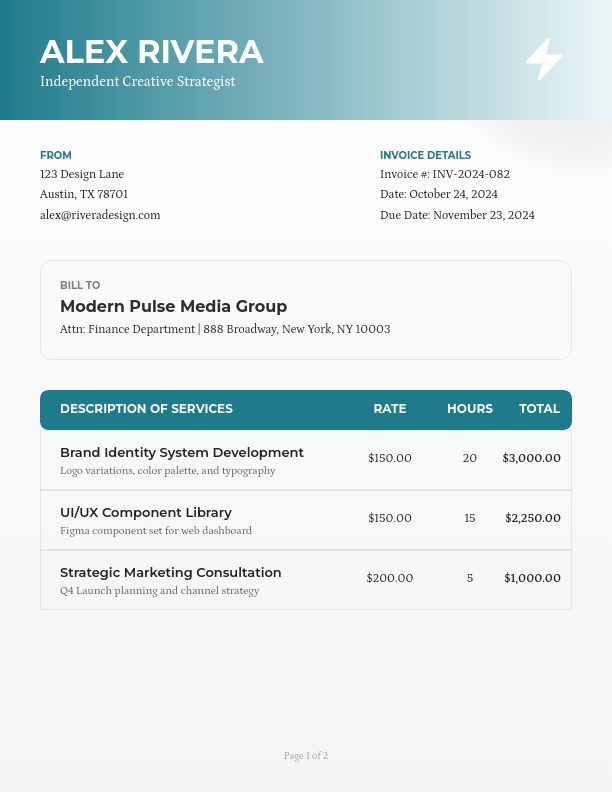 Modern Independent Contractor Billing Statement