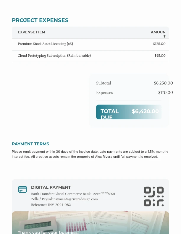 Modern Independent Contractor Billing Statement