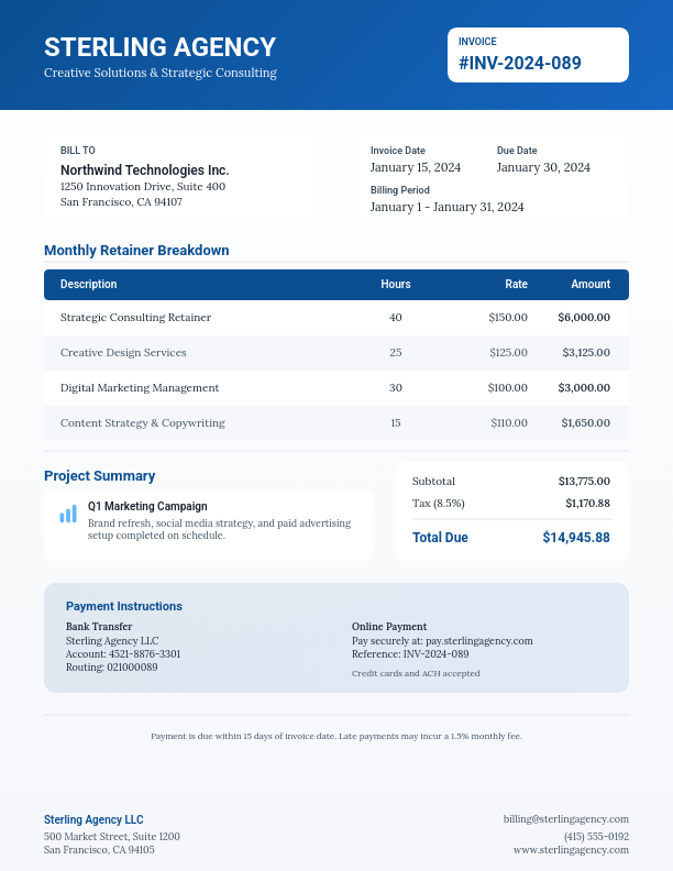 Agency Monthly Retainer Billing Statement