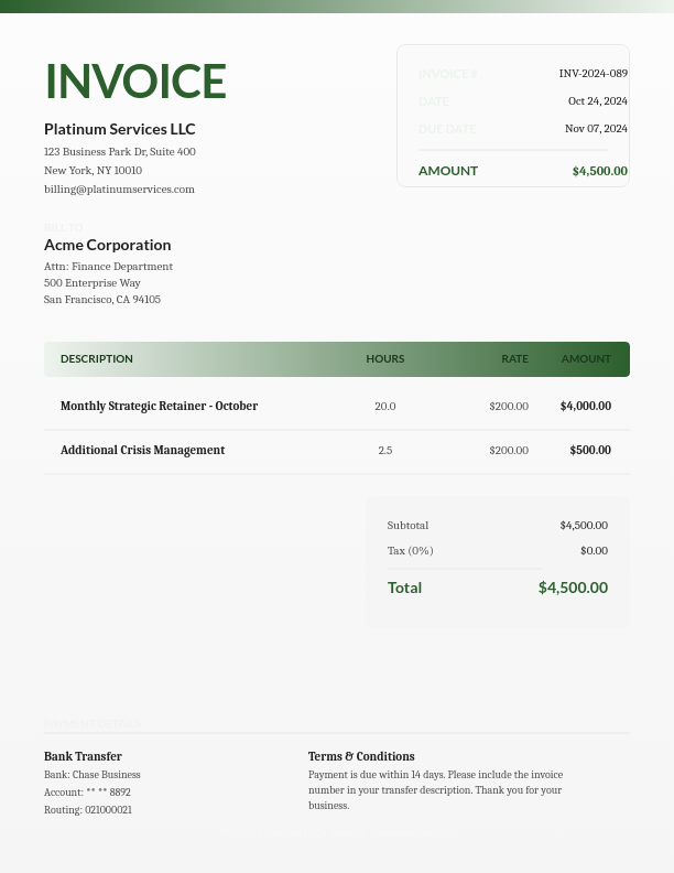 Modern Consulting Retainer Bill