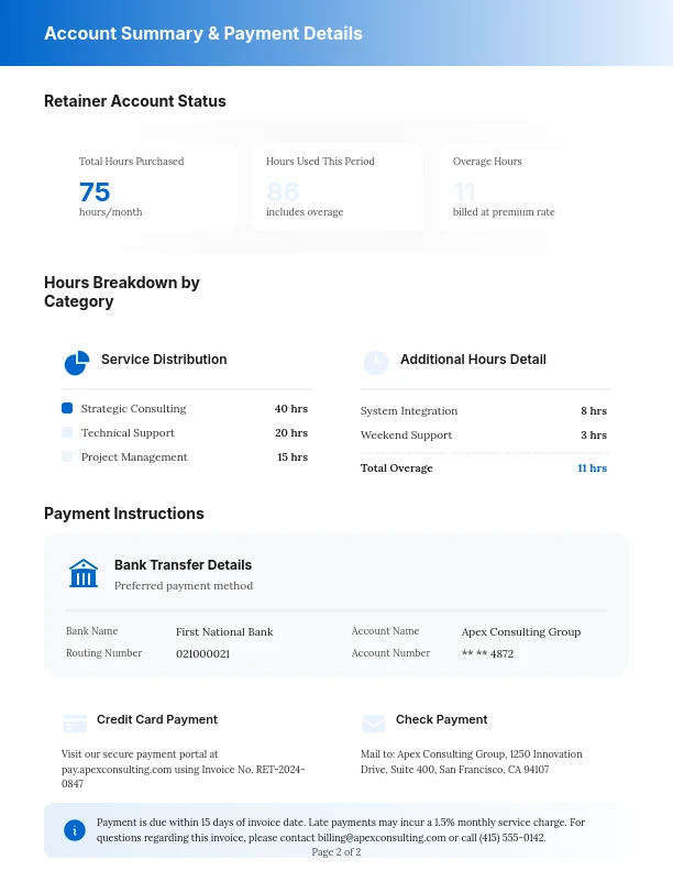 Monthly Retainer and Service Fee Statement