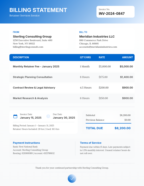 Strategic Consultant Retainer Billing