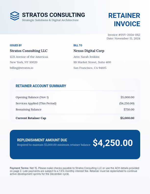 Professional Service Retainer Statement