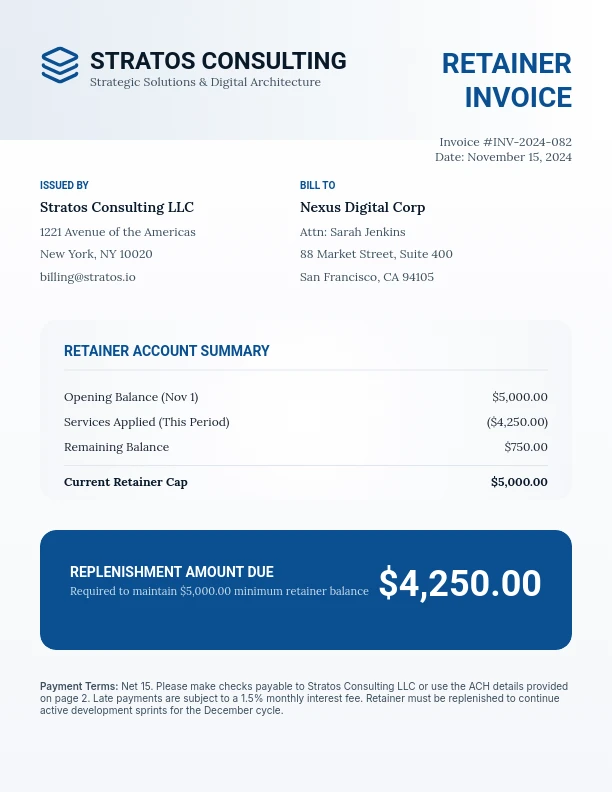 Professional Service Retainer Statement