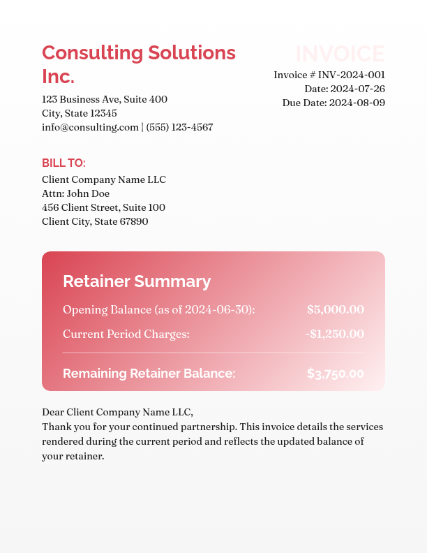 Professional Monthly Retainer Statement