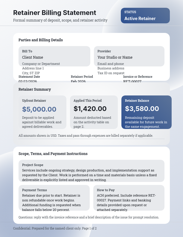Professional Retainer Billing Statement