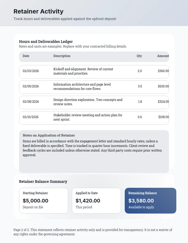 Professional Retainer Billing Statement