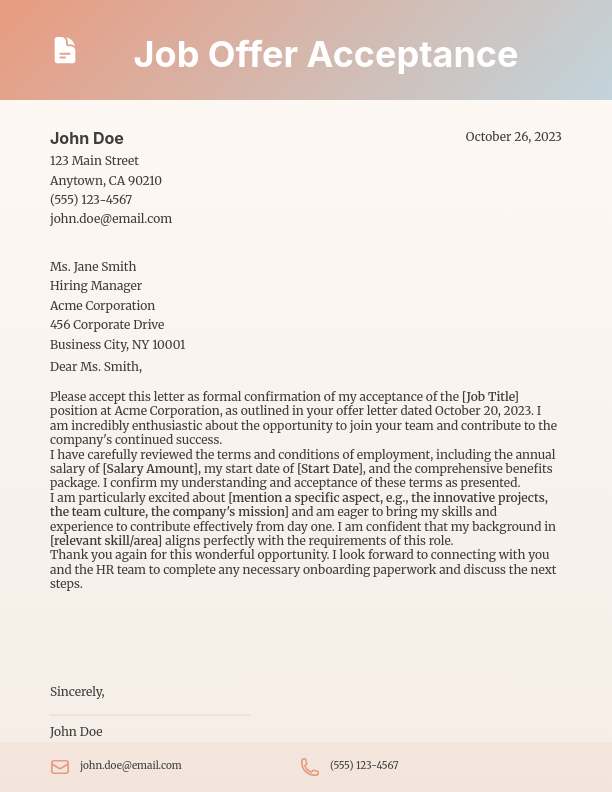 Formal Job Offer Acceptance