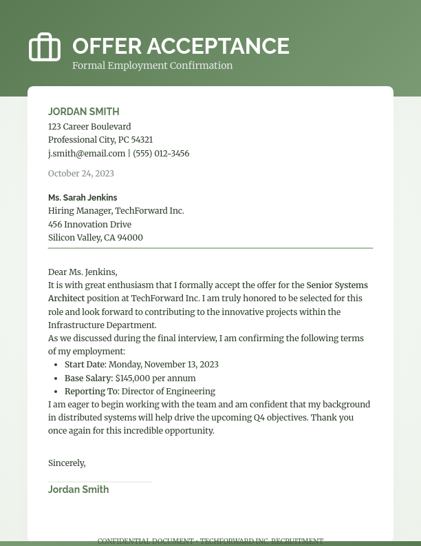 Formal Job Offer Acceptance