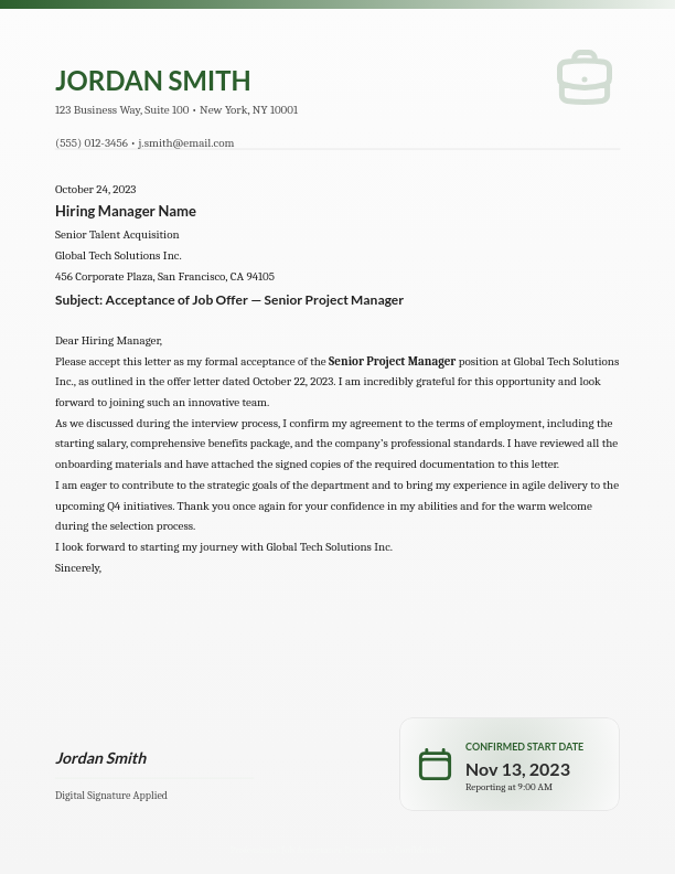 Professional Job Offer Acceptance