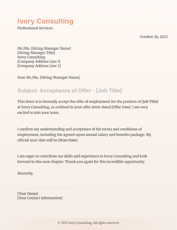 Formal Employment Offer Acceptance