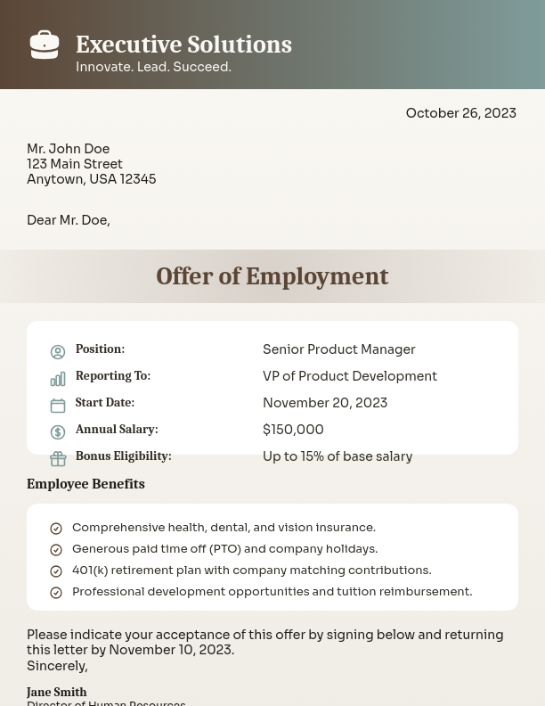 Official Employment Offer Letter