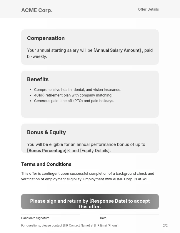 Formal Executive Job Offer Letter