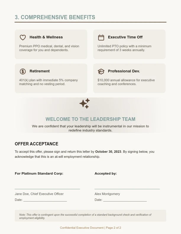 Formal Executive Job Offer