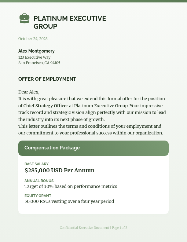 Official Executive Job Offer Letter