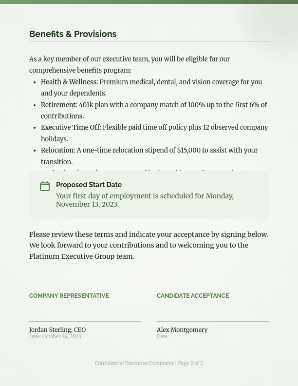 Official Executive Job Offer Letter