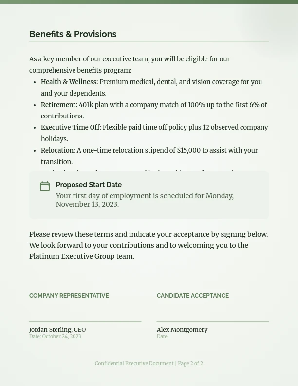 Official Executive Job Offer Letter