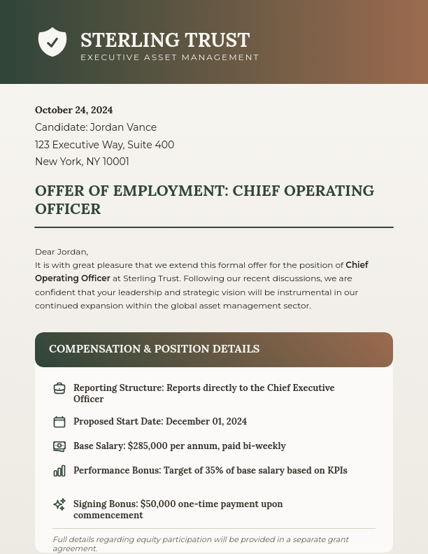 Formal Executive Employment Offer