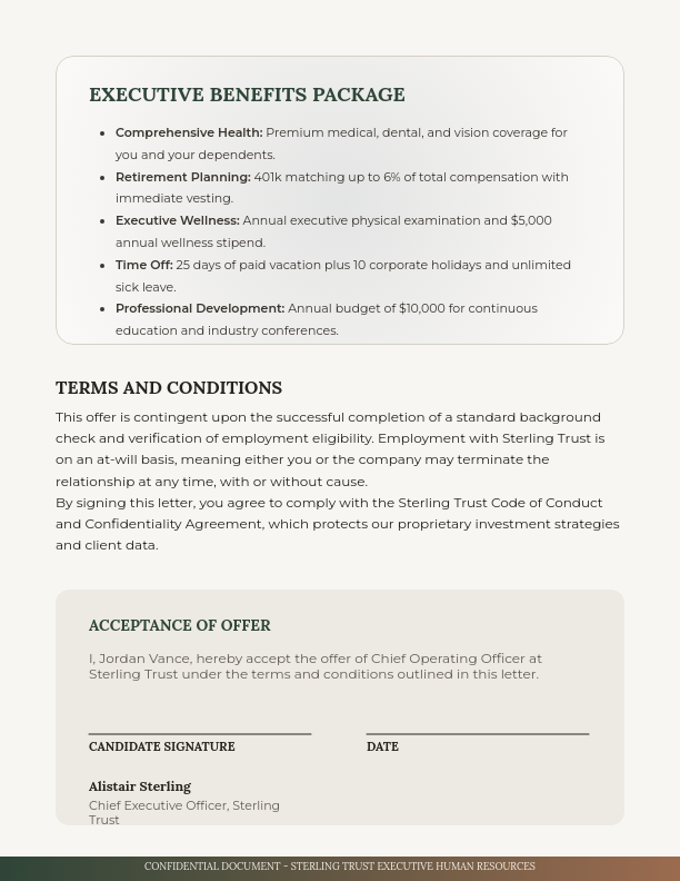 Formal Executive Employment Offer