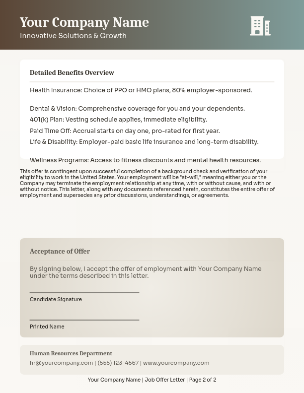 Professional Executive Employment Offer