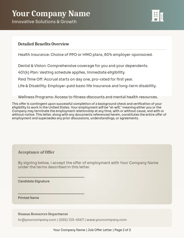 Professional Executive Employment Offer