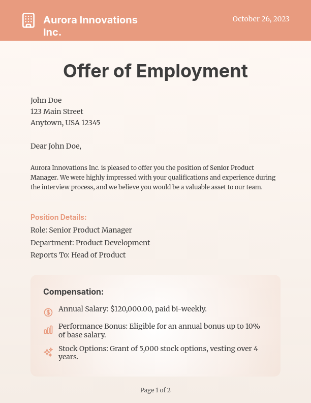 Professional Employment Offer