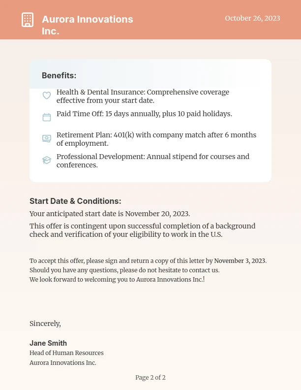 Professional Employment Offer