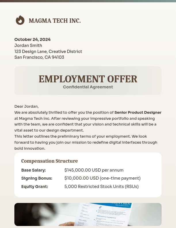 Formal Executive Employment Offer