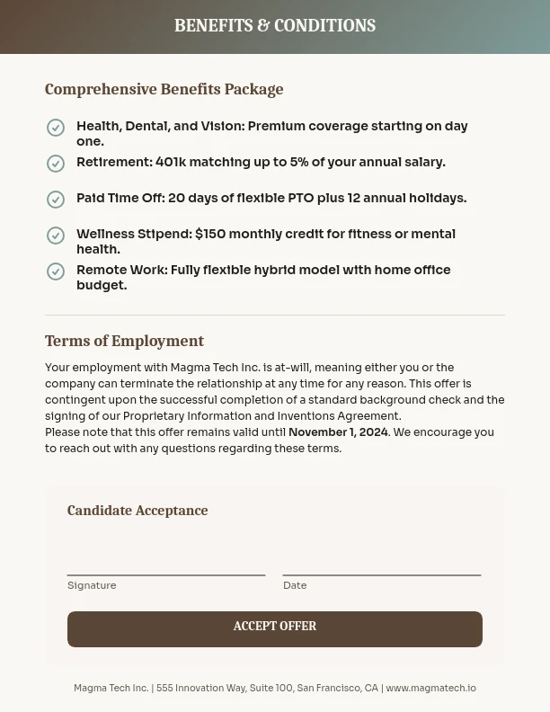 Formal Executive Employment Offer